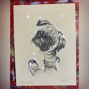 Original Pug Puppy painting Art ladybug surrealism dog fantasy decor Artettina